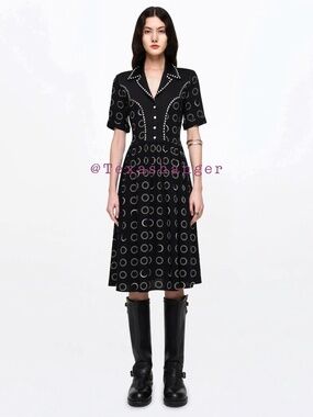 Re/Done NWT Short Western Yoke Dress S Small Black Cream